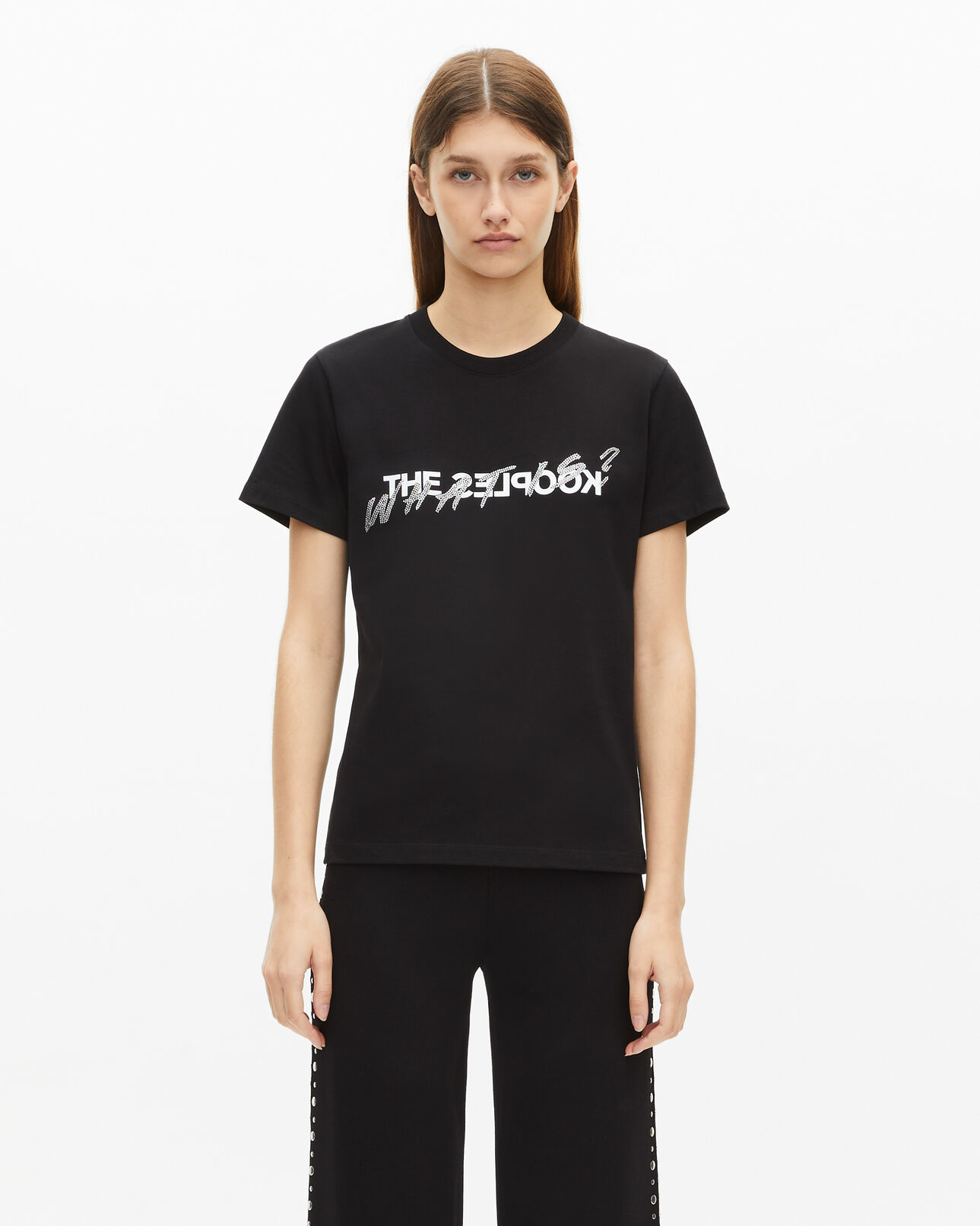 The Kooples WOMEN BLACK what is t-shirt with black rhinestones