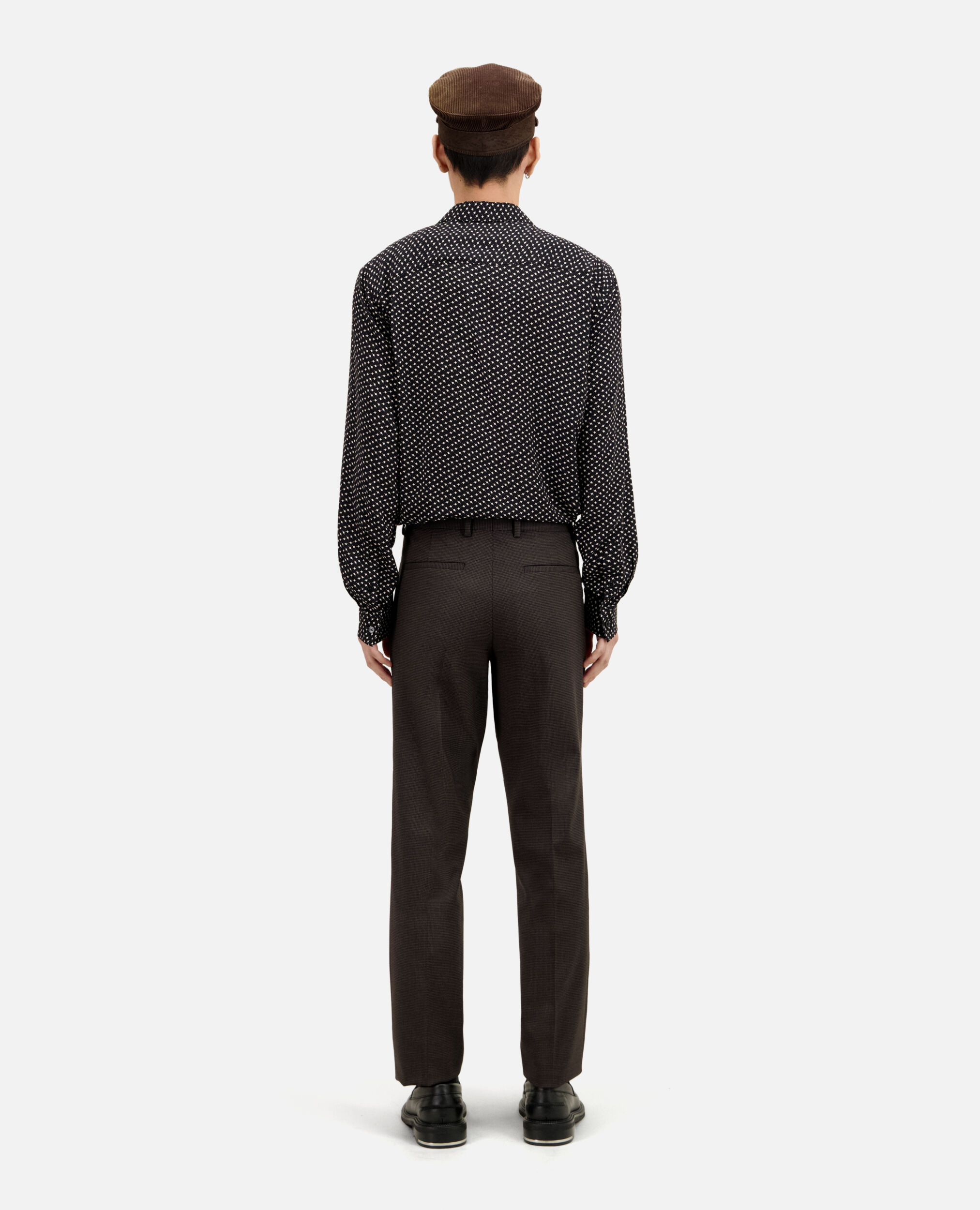 Pantalon de costume pied de poule marron en laine, BROWN / BLACK, hi-res image number null