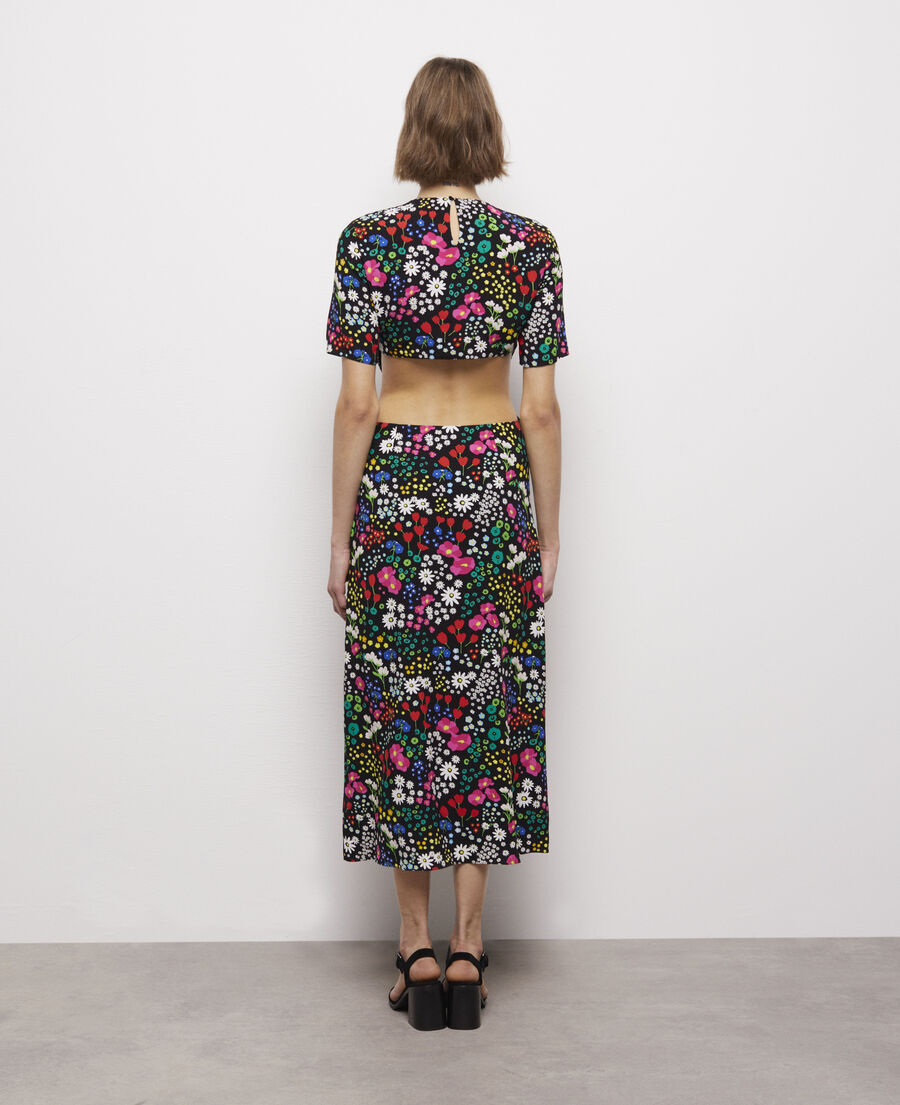 long printed dress with cut-out details