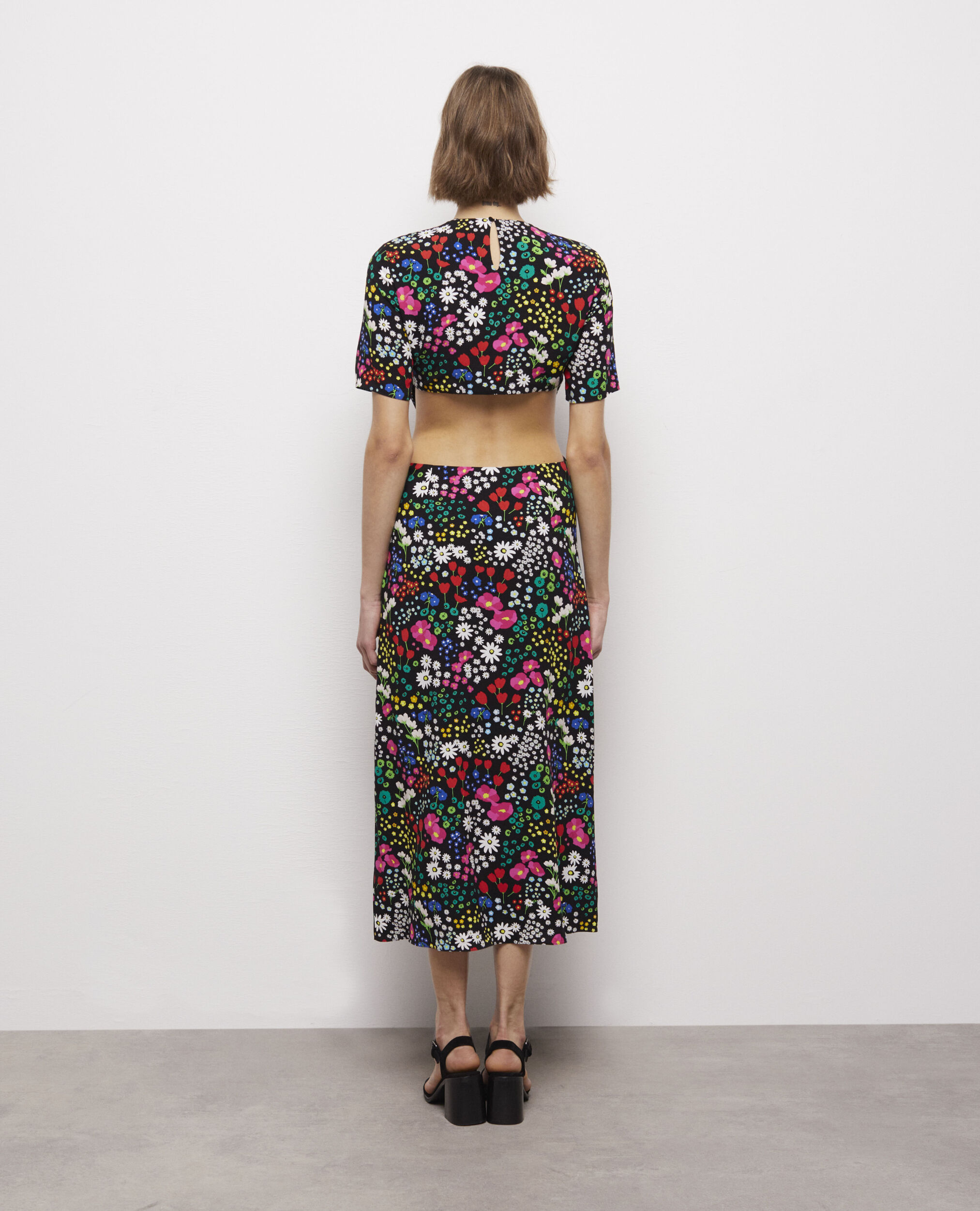 Long printed dress with cut-out details, MULTICOLOR, hi-res image number null