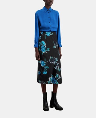 The Kooples WOMEN BLACK BLUE long printed skirt