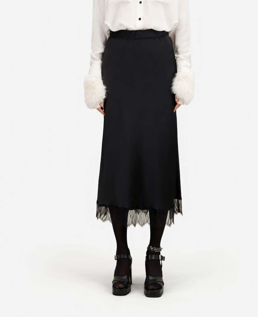 The Kooples FEMME BLACK jupe longue avec détails en dentelle noire