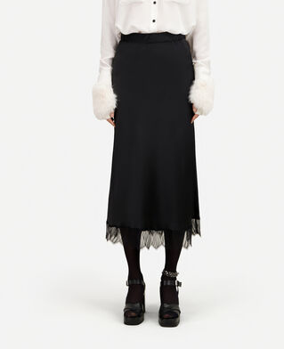 The Kooples FEMME BLACK jupe longue avec détails en dentelle noire