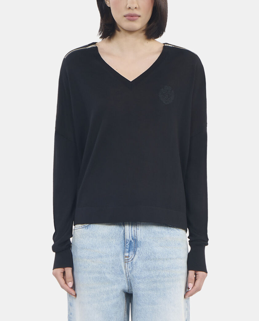 The Kooples FEMME BLACK pull en laine mérinos noire
