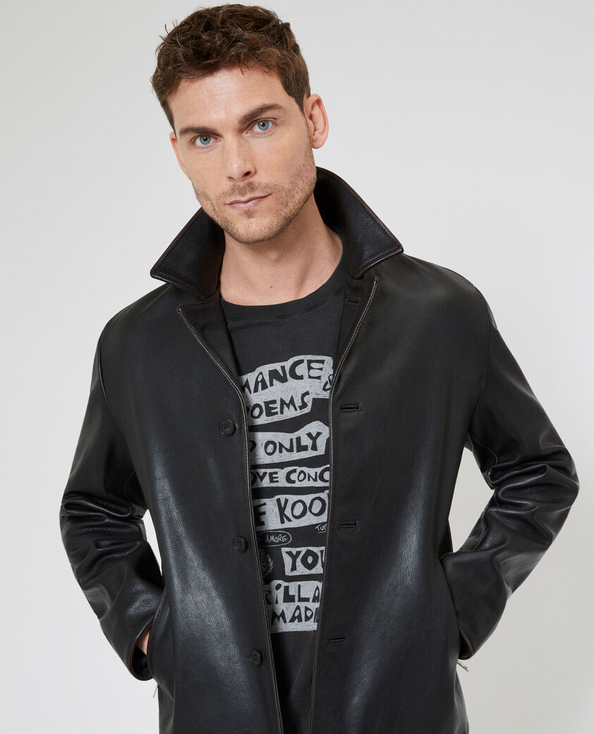 The Kooples HOMBRE BLACK WASHED chaqueta de cuero con cuello de traje negro