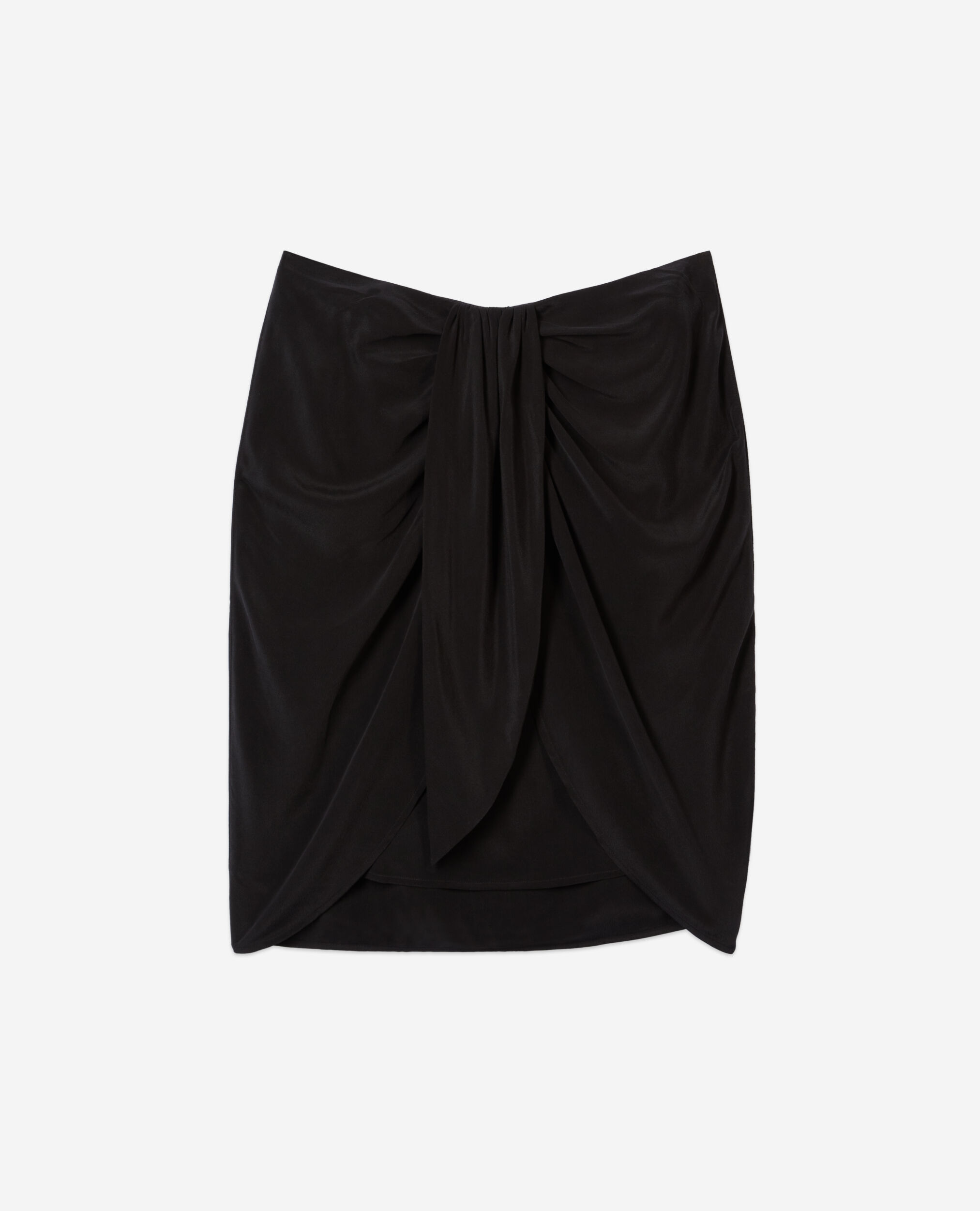 Short black draped washed silk skirt, BLACK, hi-res image number null