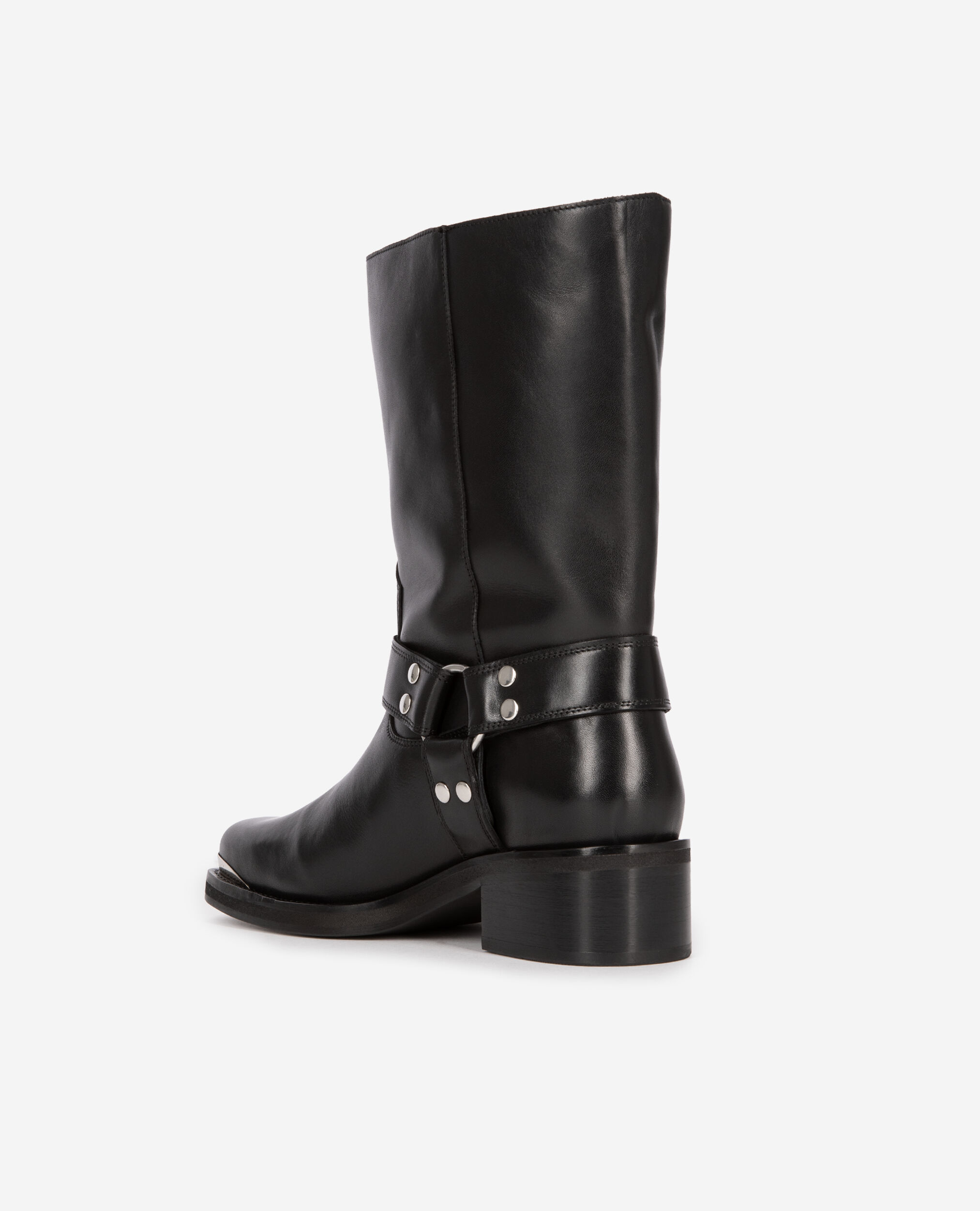 Schwarze Stiefel mit Riemen aus Leder, BLACK, hi-res image number null