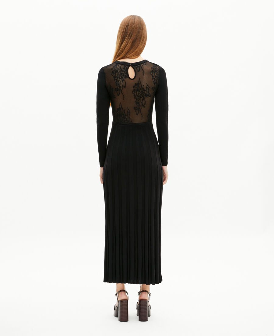The Kooples WOMEN BLACK mesh maxi dress with black lace