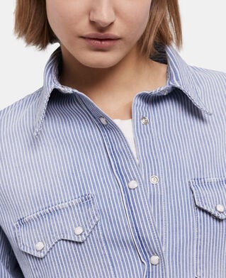 The Kooples WOMEN BLUE DENIM blue and white striped shirt
