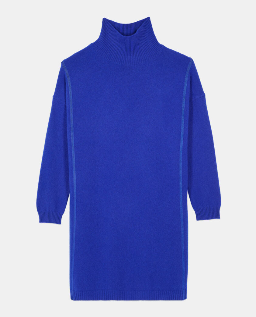 The Kooples FEMME BLUE ELECTRIC robe pull courte en cachemire bleu &eacute;lectrique