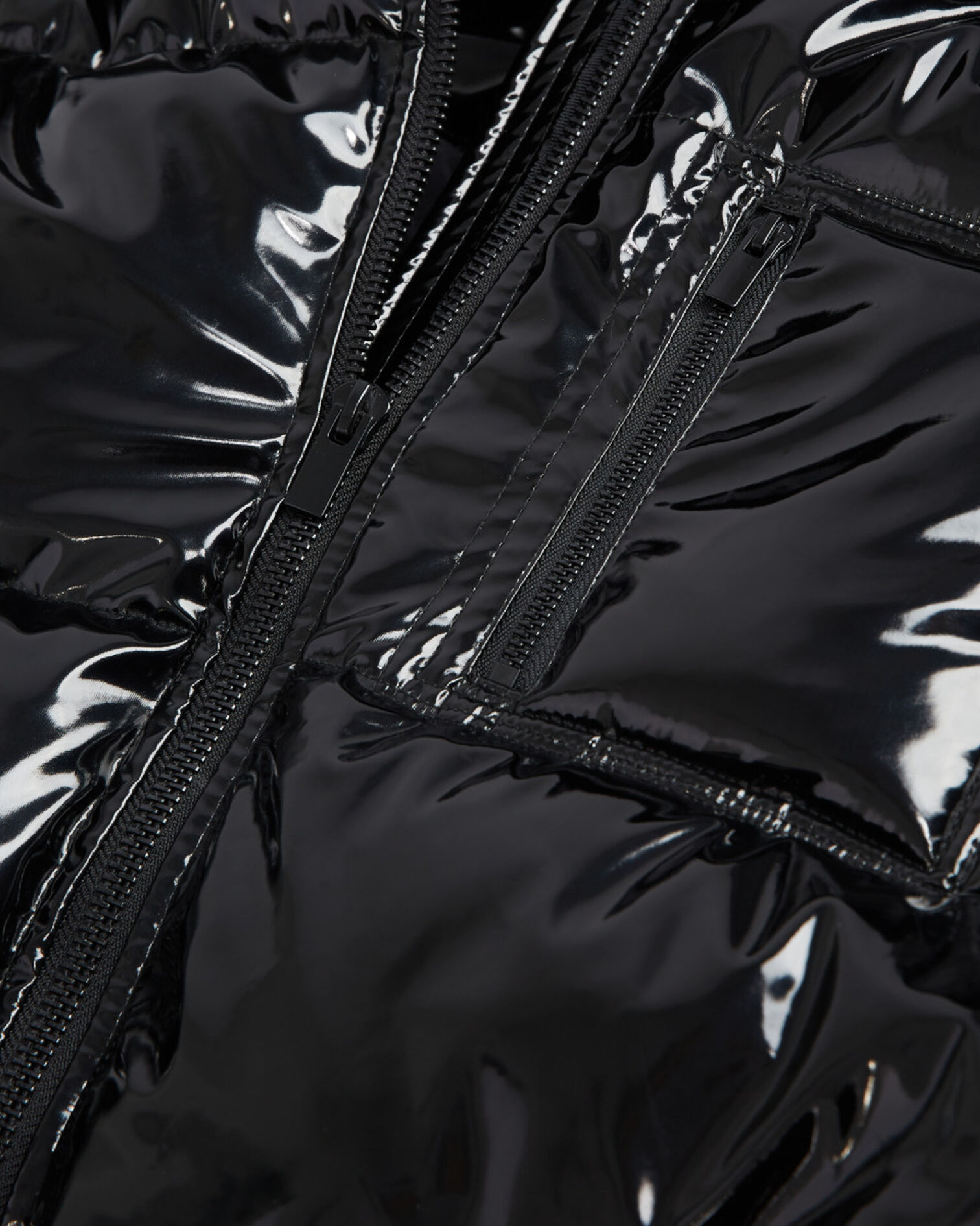 Black oversized vinyl down jacket with straps and logo, BLACK, hi-res image number null