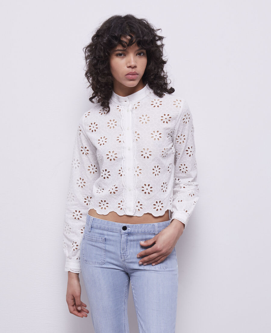 camisa corta blanca bordado inglés