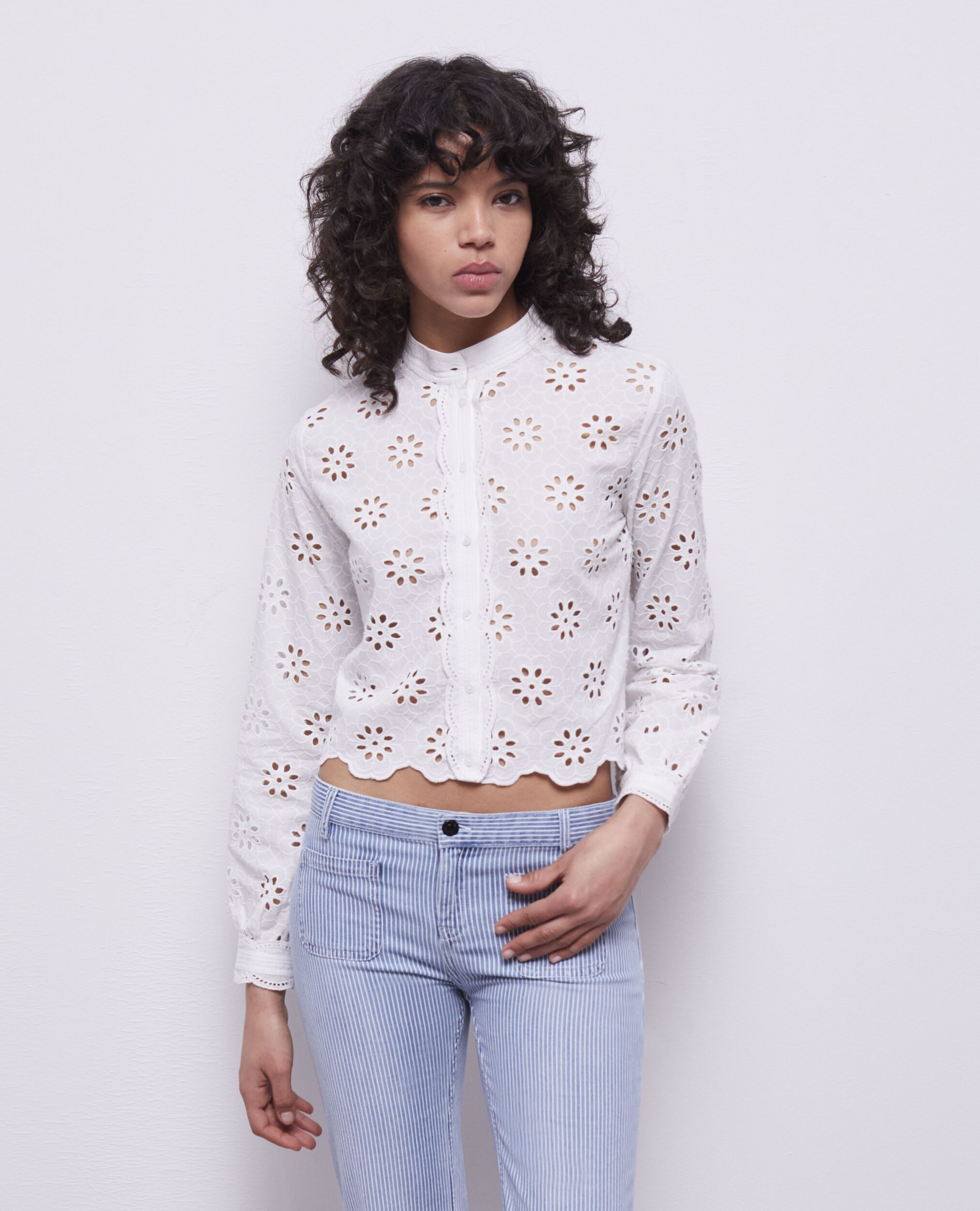 Camisa corta blanca bordado inglés, WHITE, hi-res image number null