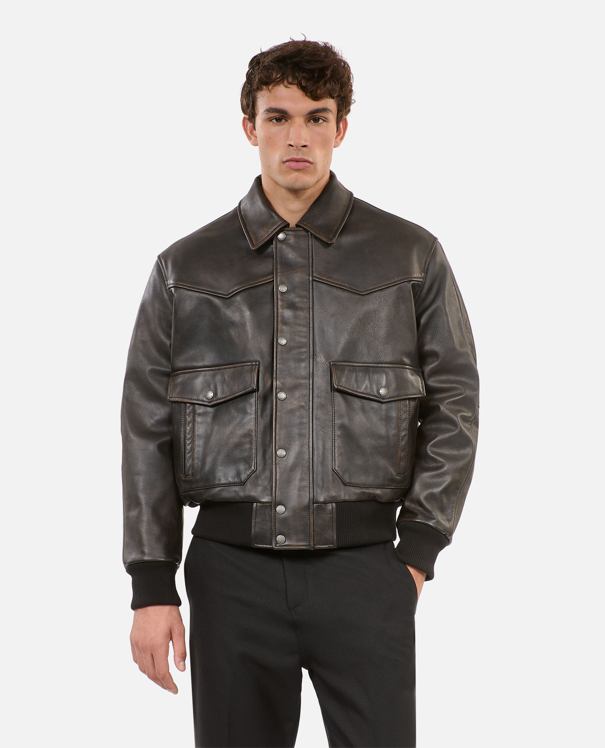 Men's Brown leather jacket | The Kooples US