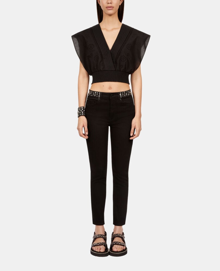 The Kooples F BLACK WASHED black slim jeans with studs and stars
