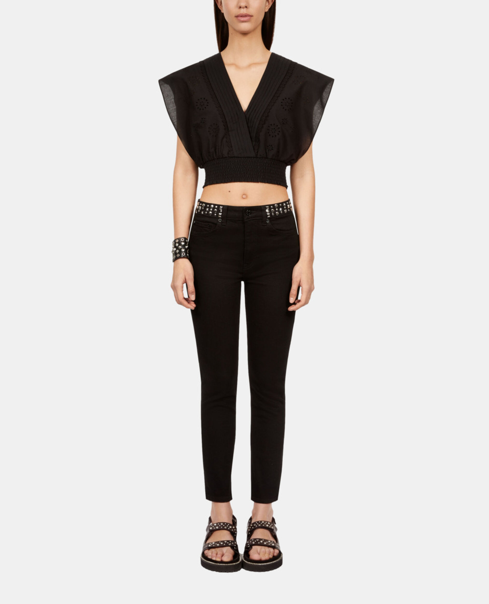 Black slim jeans with studs and stars, BLACK WASHED, hi-res image number null