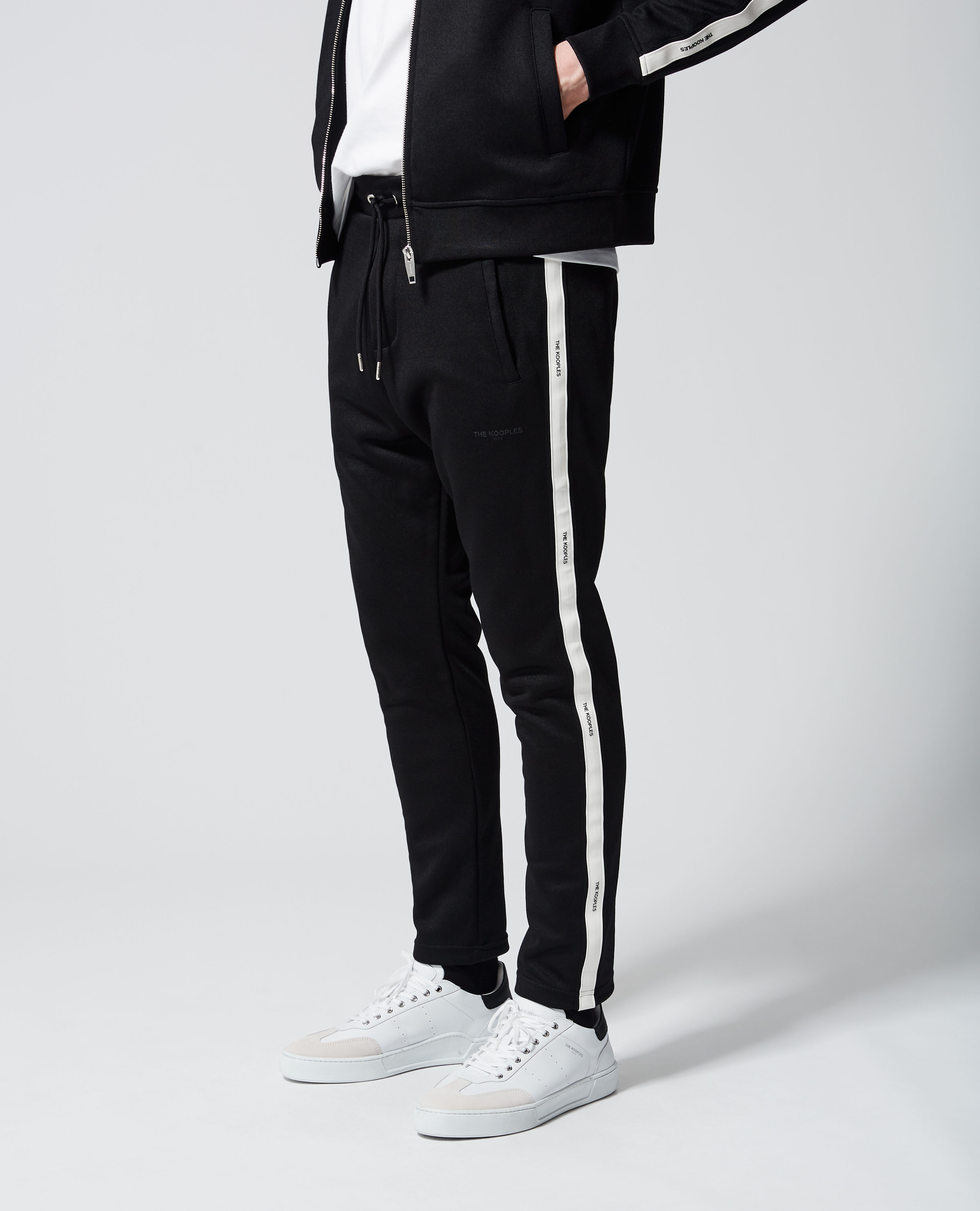 Cotton black joggers w leather effect trims The Kooples