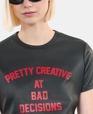 The Kooples WOMEN BLACK black leather pretty creative serigraphy t-shirt