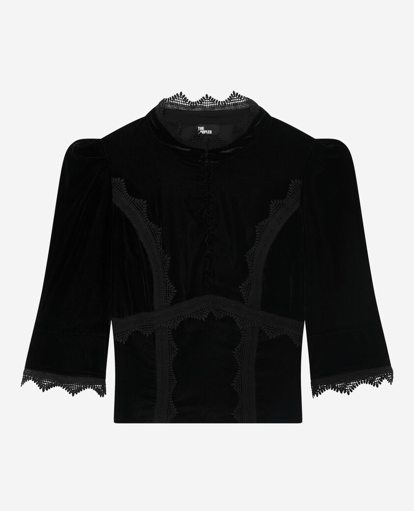 The Kooples DAMEN BLACK top aus schwarzem samt