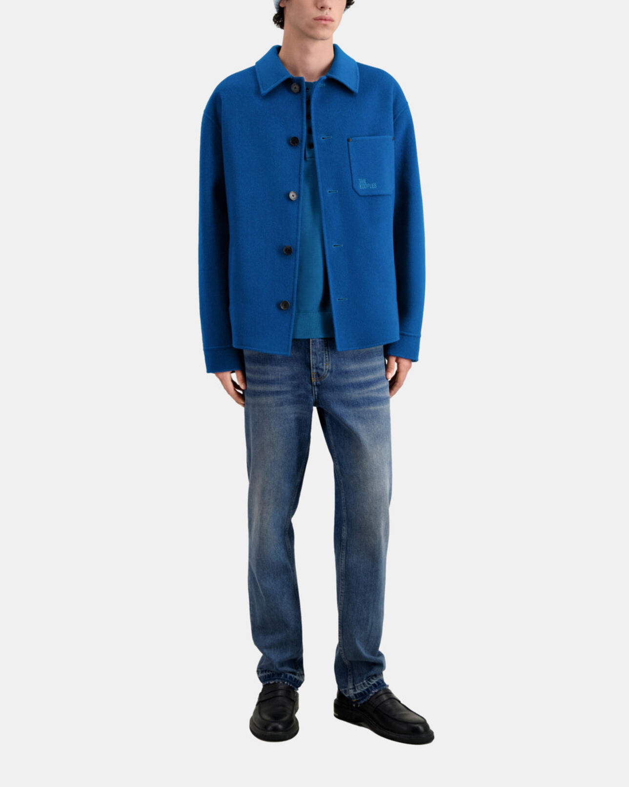 The Kooples HOMME MEDIUM BLUE blouson type surchemise bleu en laine