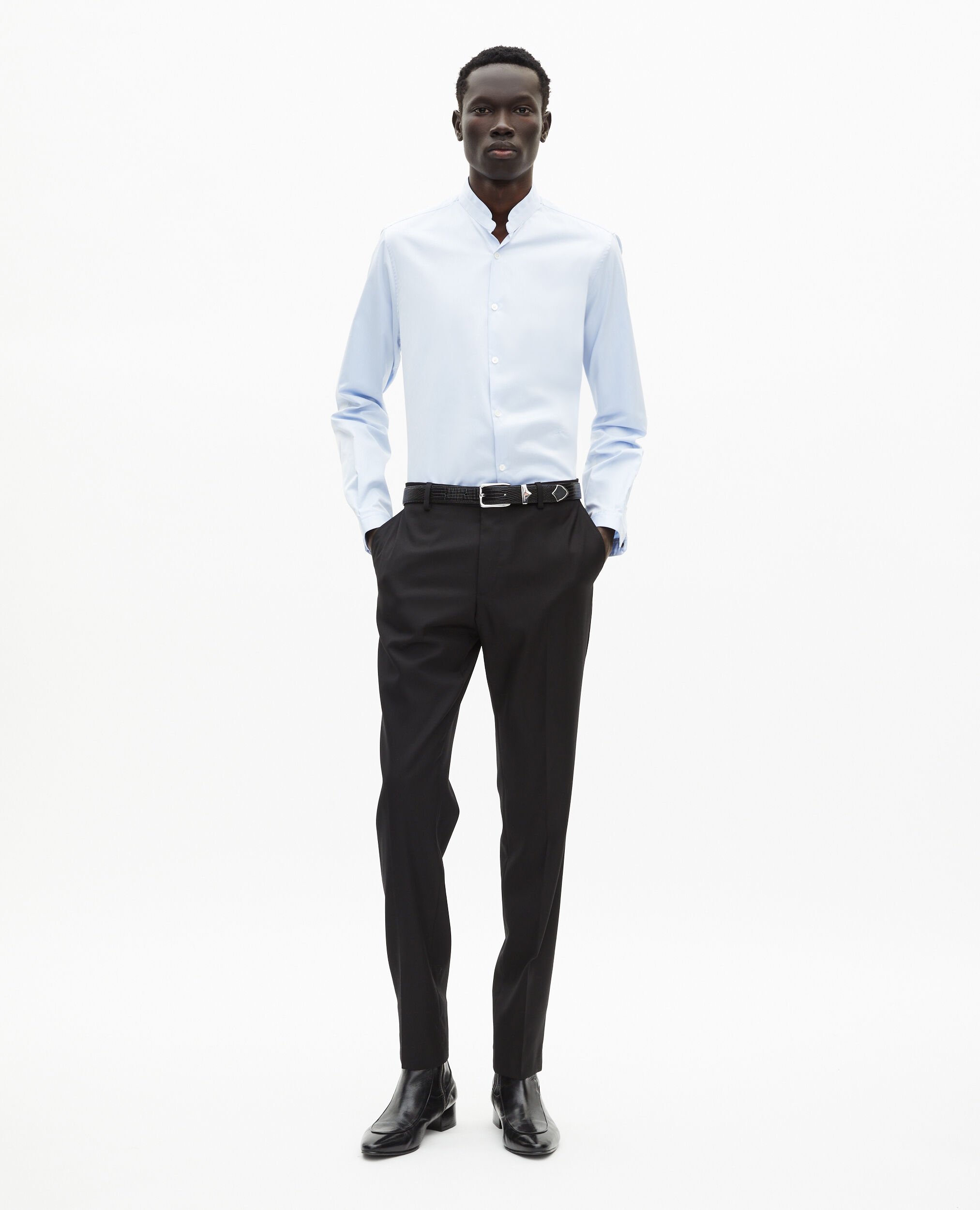 Black slim-fit wool suit pants, BLACK, hi-res image number null