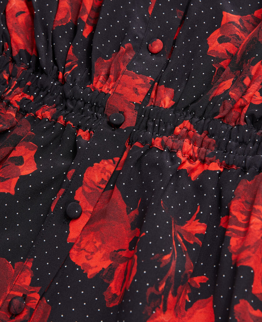 The Kooples FEMME BLACK - RED robe chemise courte imprimée en soie