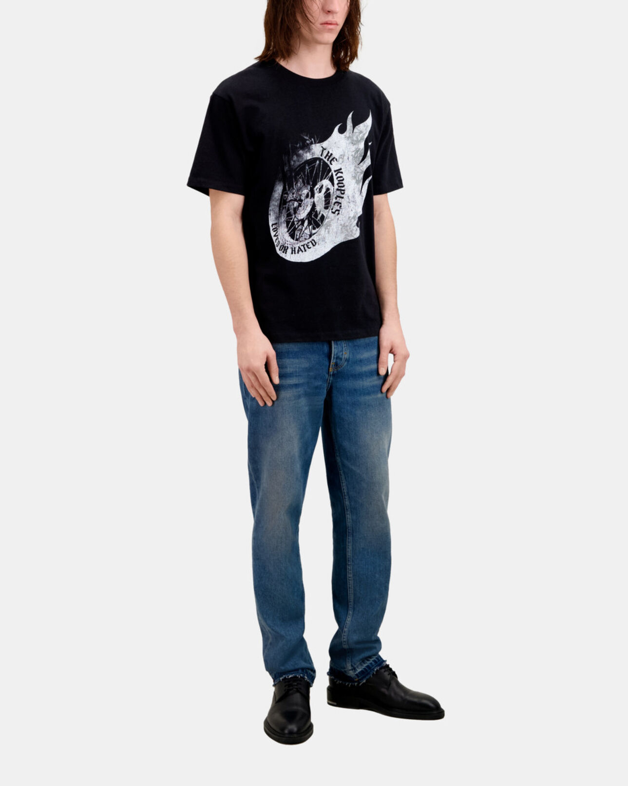 The Kooples HOMME BLACK t-shirt homme noir avec sérigraphie flaming wheel