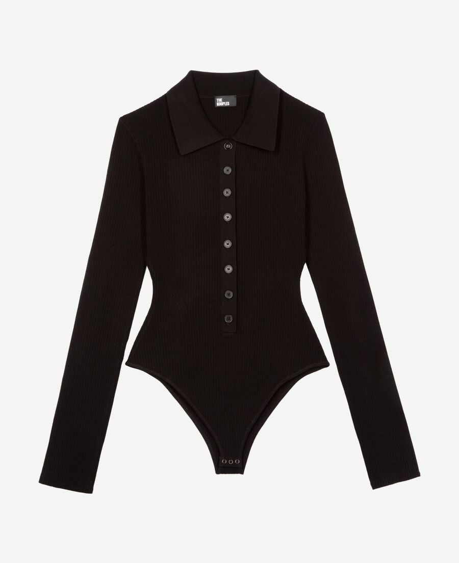 The Kooples WOMEN BLACK black rib-knit bodysuit