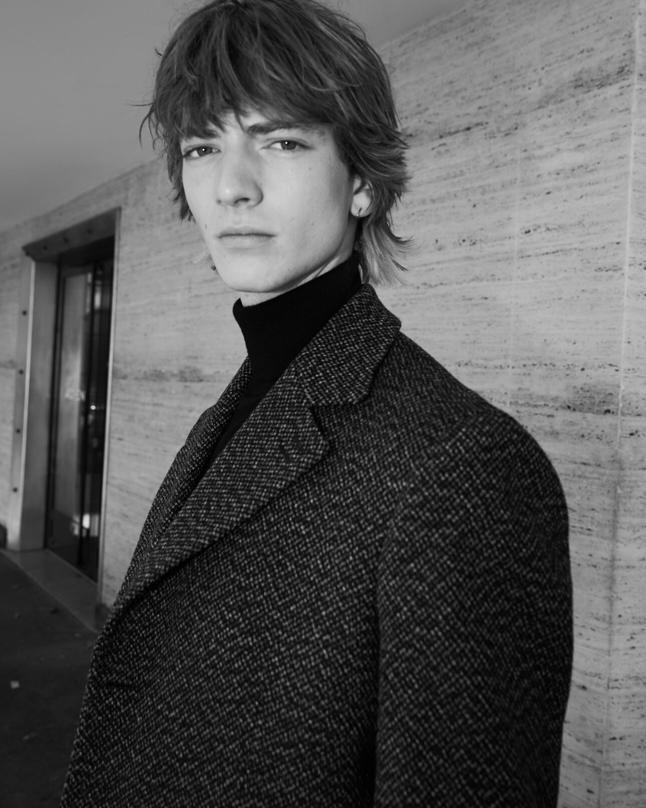 The Kooples MEN LIGHT GREY MELANGE martingale belt grey leather collar wool coat