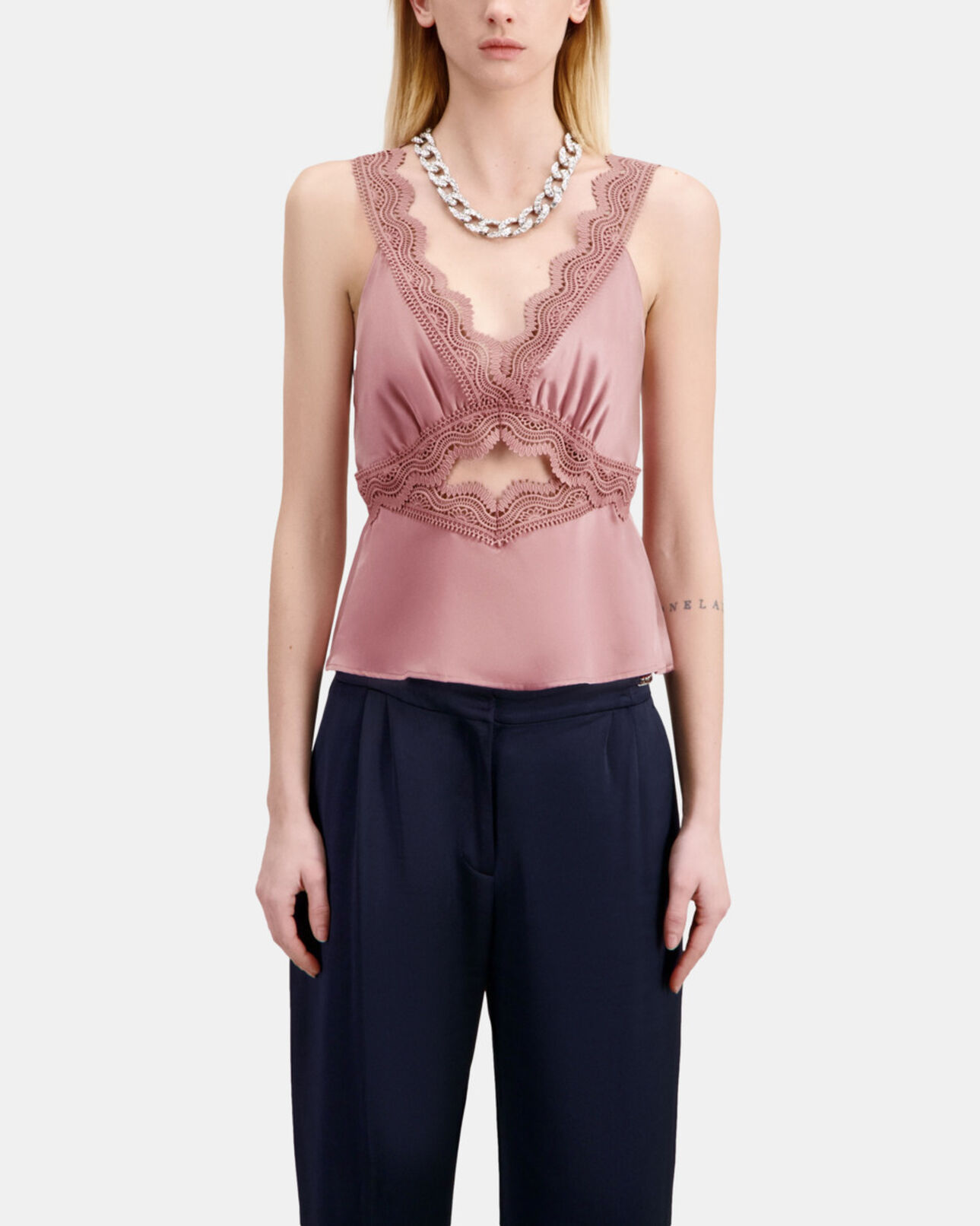 The Kooples DAMEN PINK WOOD lila top mit guipure-details