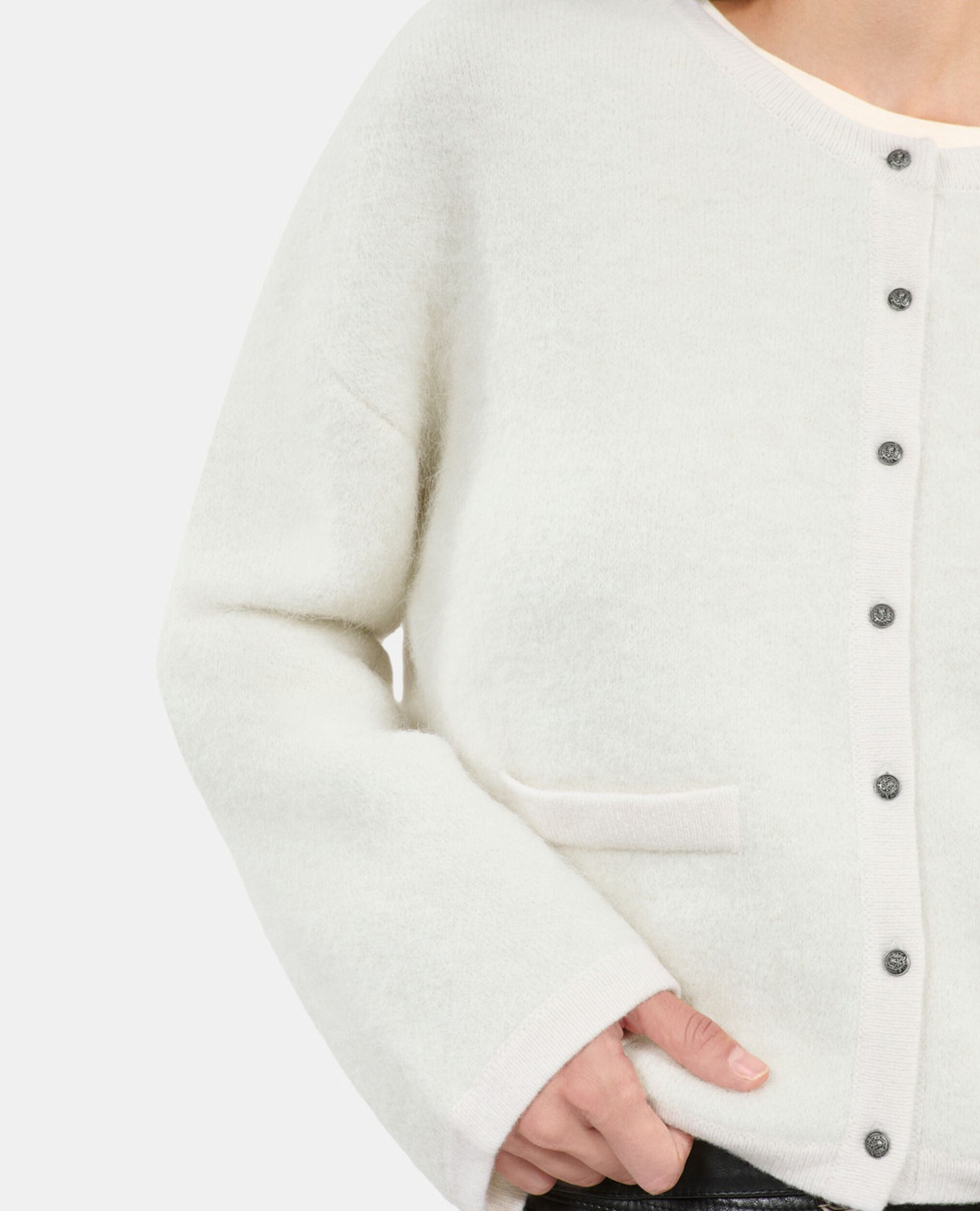 Ecru alpaca and wool cardigan, ECRU, hi-res image number null