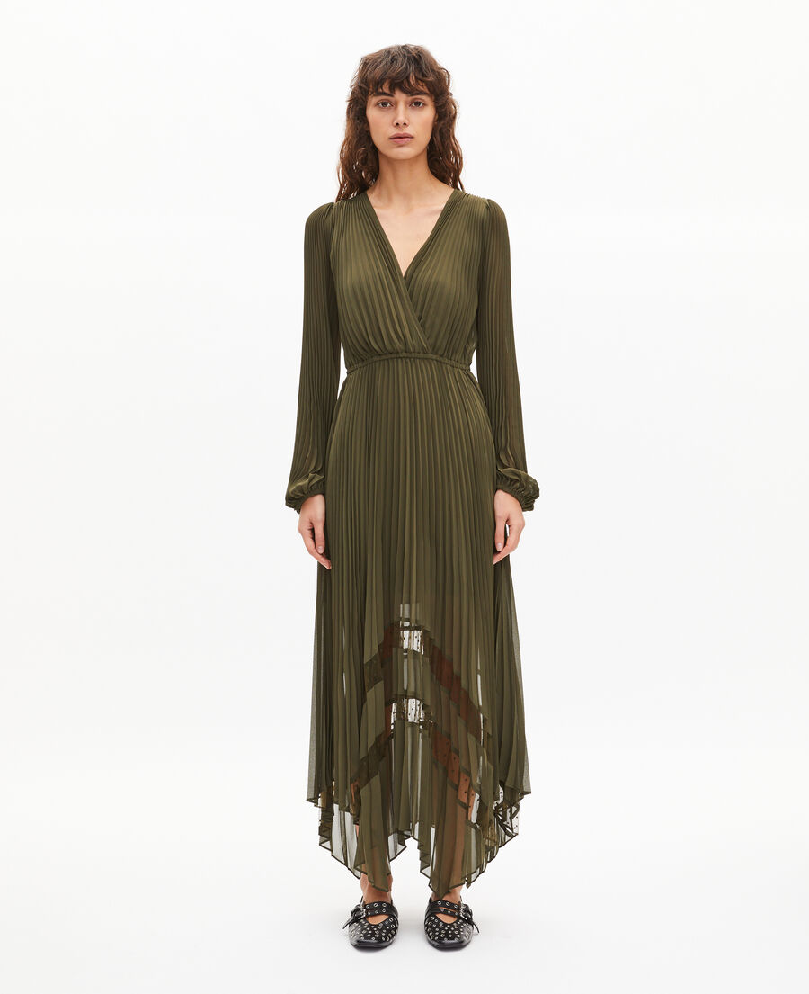 The Kooples WOMEN KAKI khaki pleated maxi dress