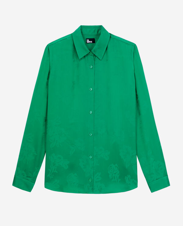 grünes jacquard-hemd mit blumenmotiv