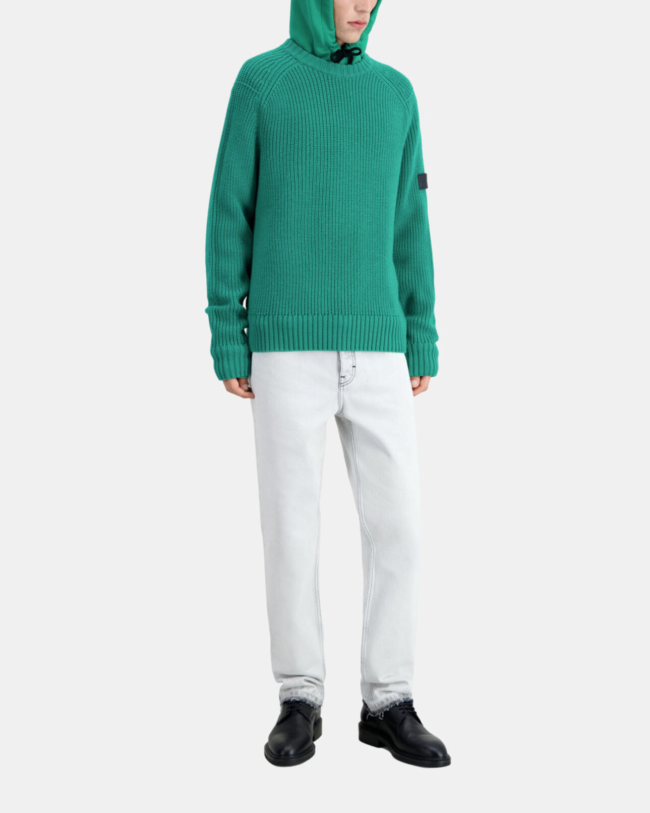 The Kooples HOMME GREEN pull vert en maille côtelée
