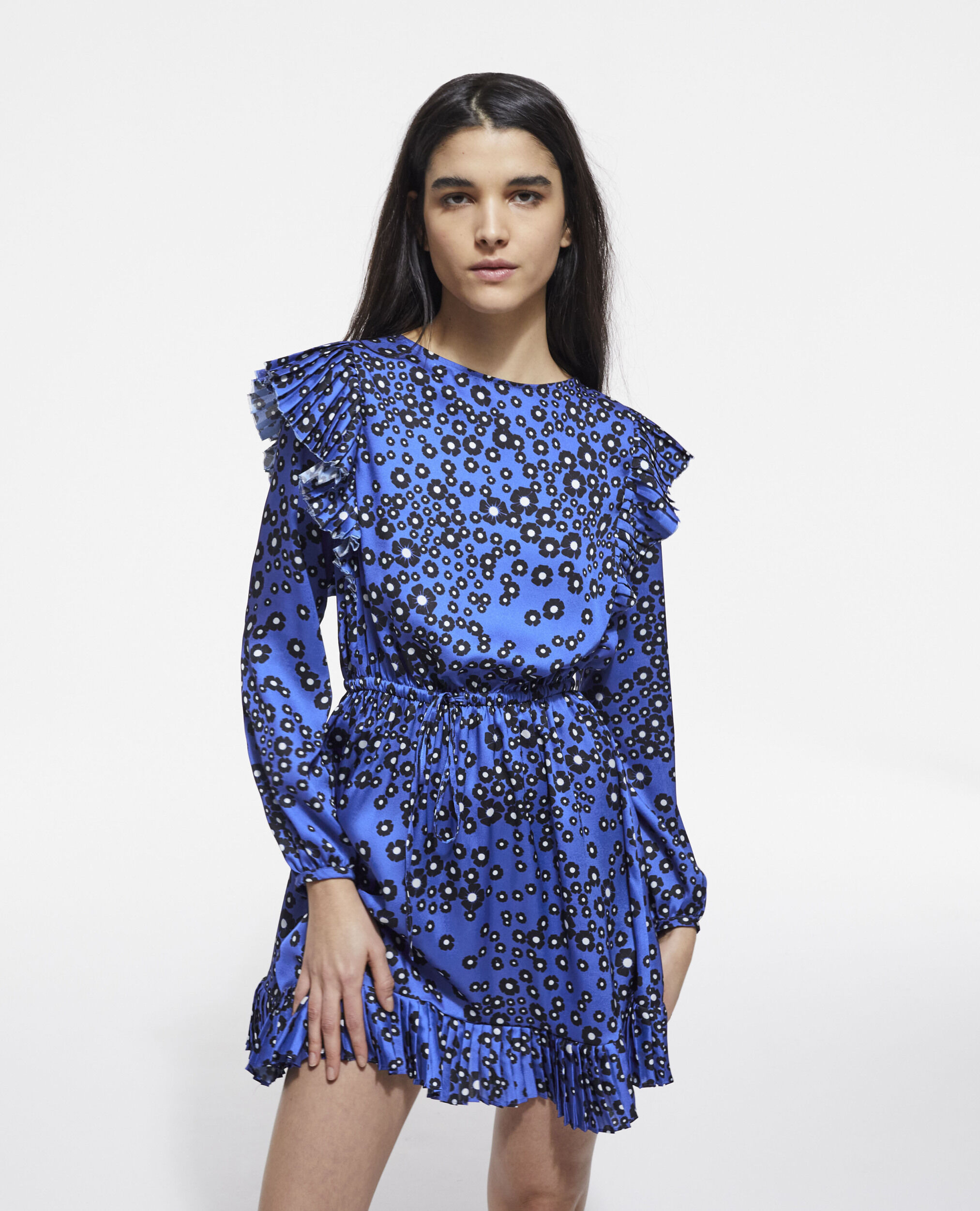 Short printed blue dress, BLUE BLACK, hi-res image number null