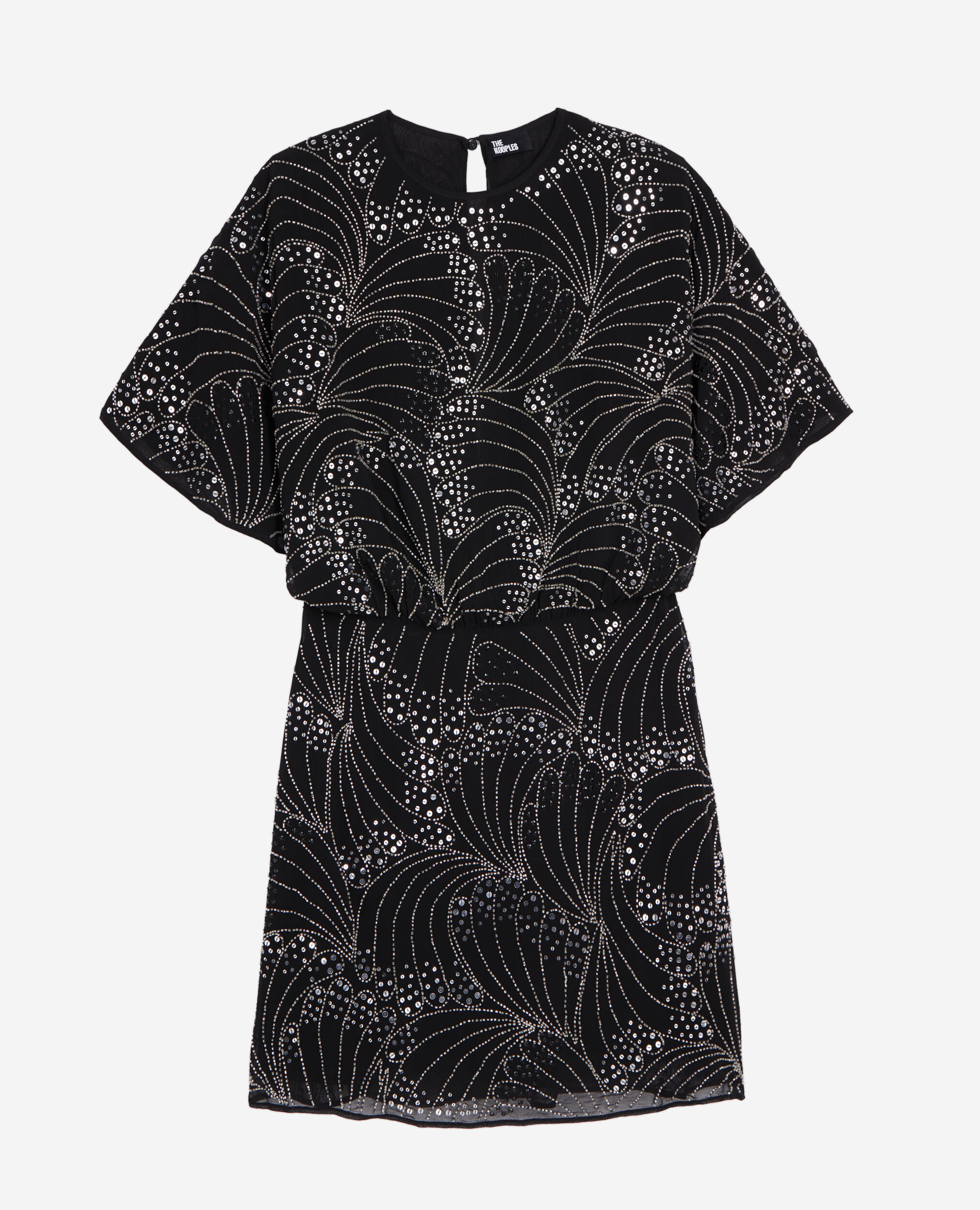 Short black dress with sequins and beads, BLACK, hi-res image number null