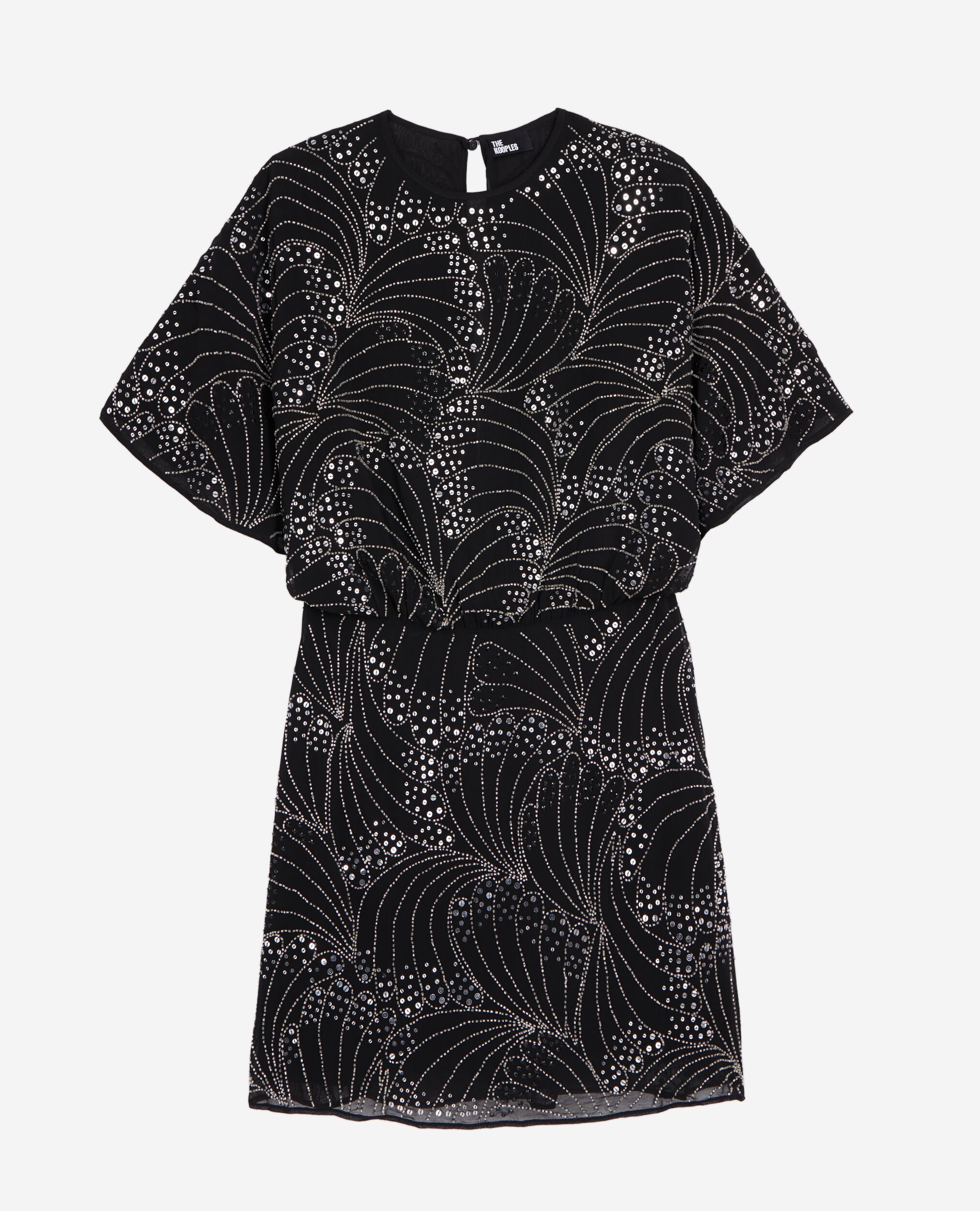 Short black dress with sequins and beads, BLACK, hi-res image number null