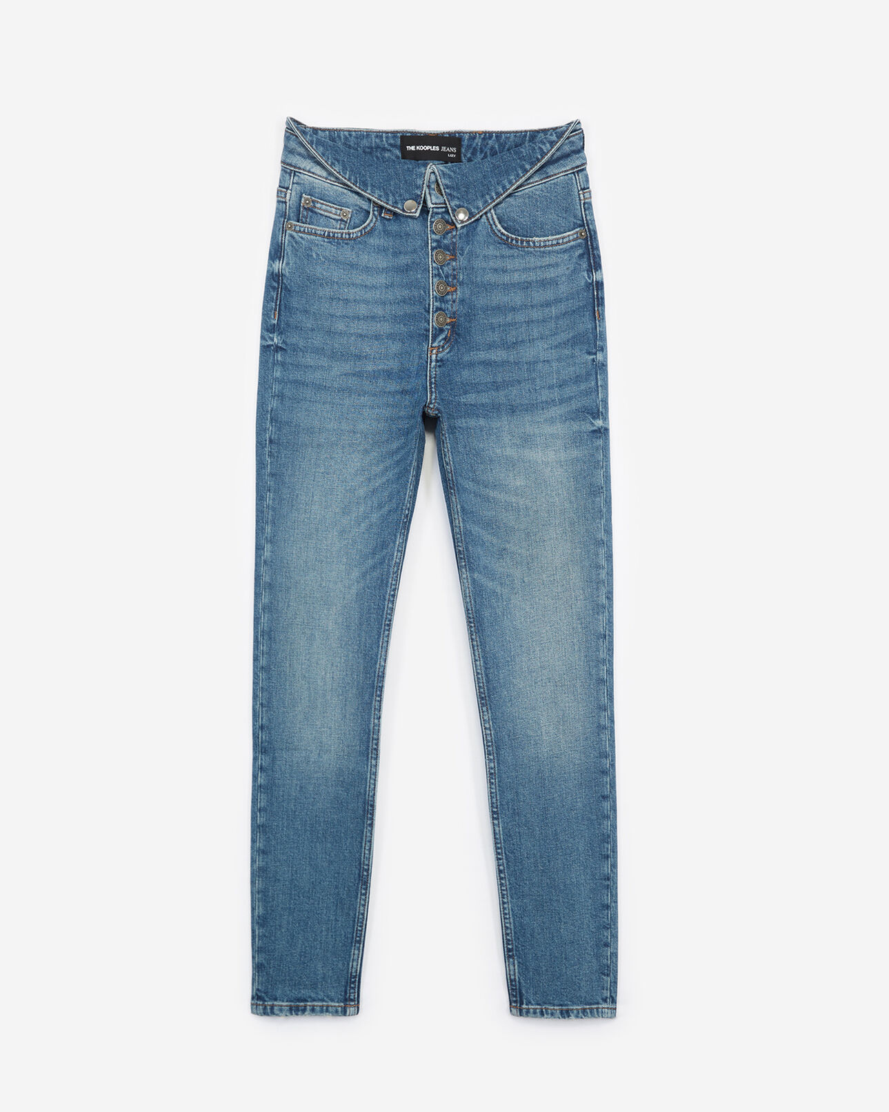 The Kooples FEMME BLUE VINTAGE jean bleu revers à la taille