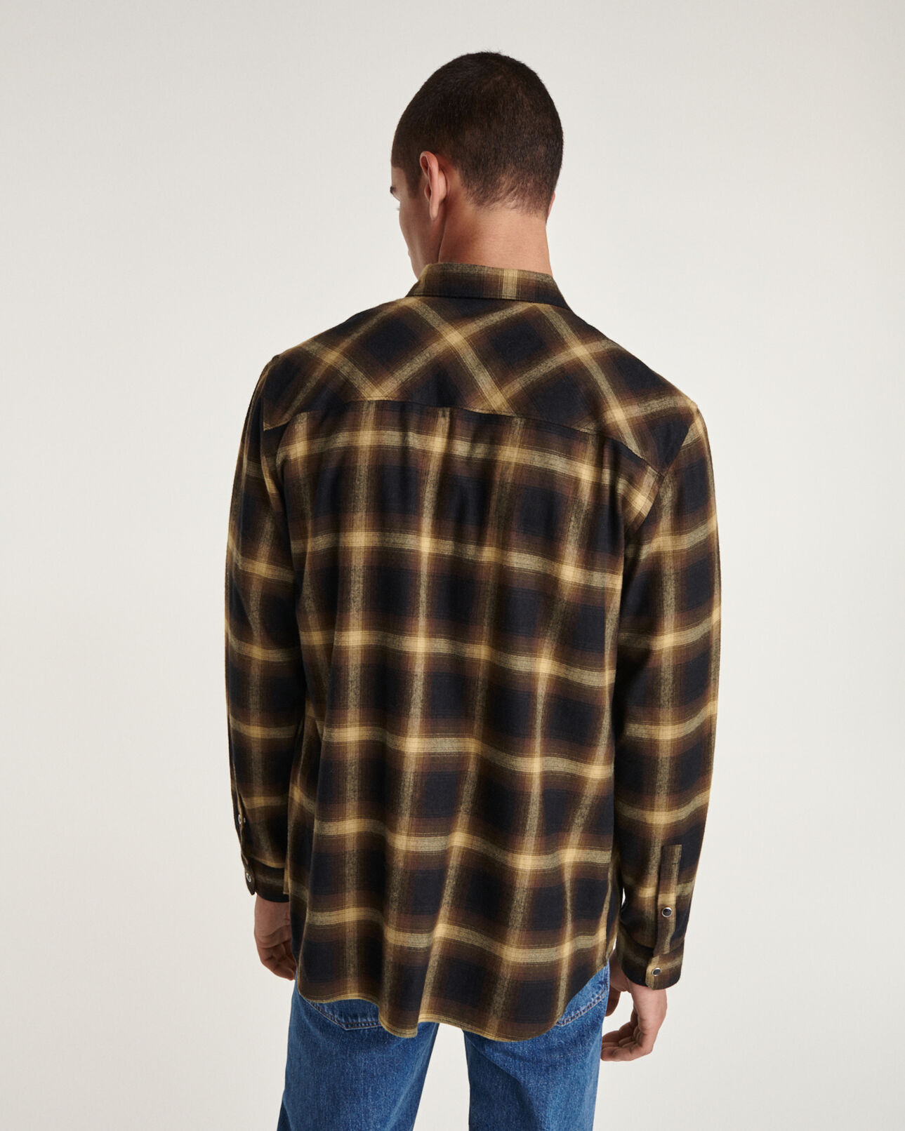 The Kooples HOMME YELLOW BLACK chemise coton noir et jaune carreaux
