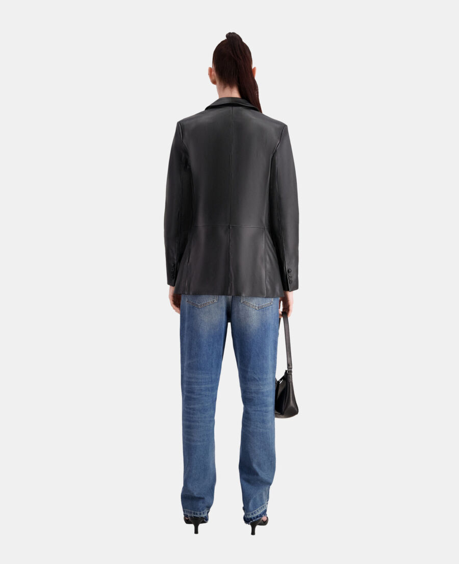 black leather suit jacket