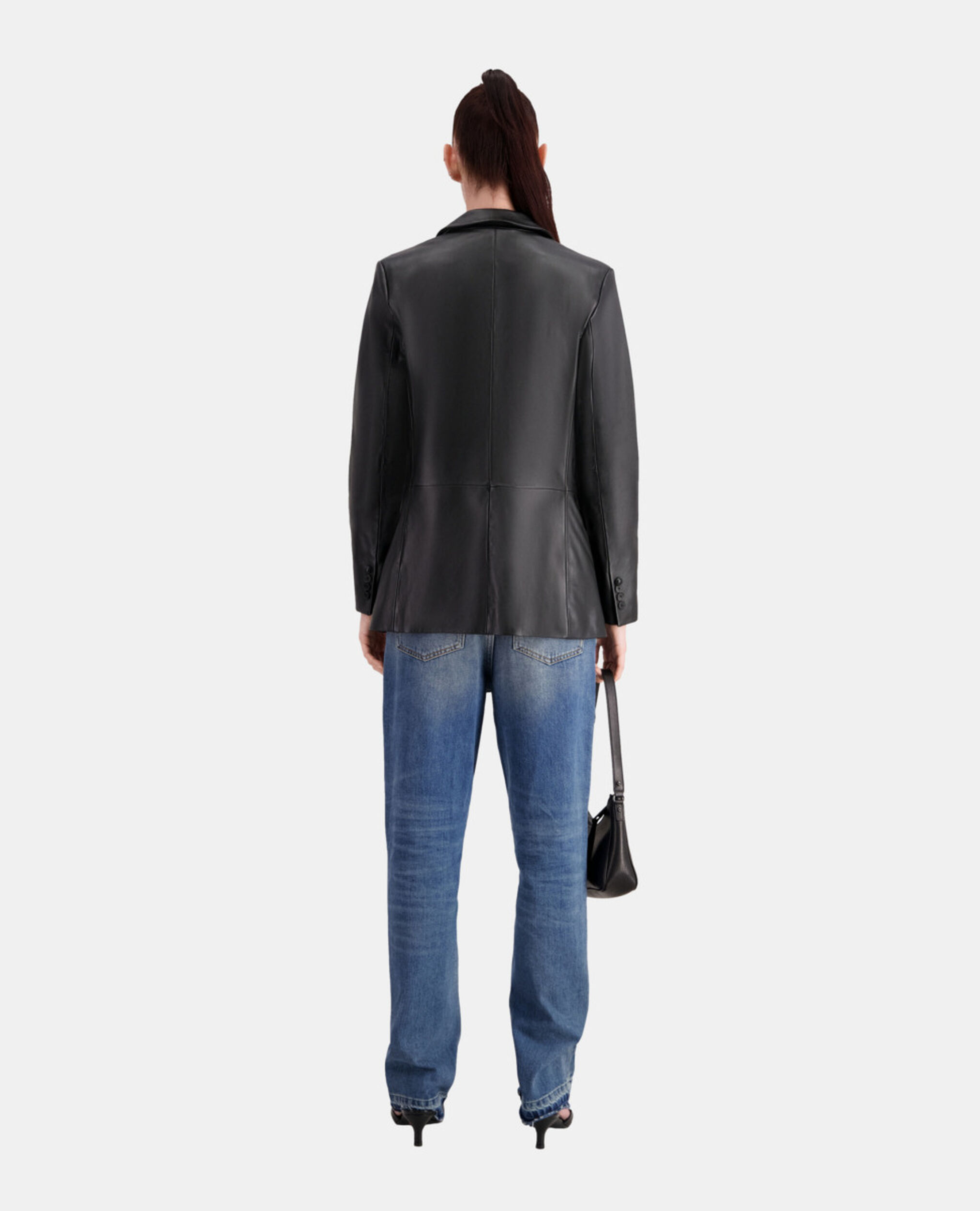 Black leather suit jacket, BLACK, hi-res image number null