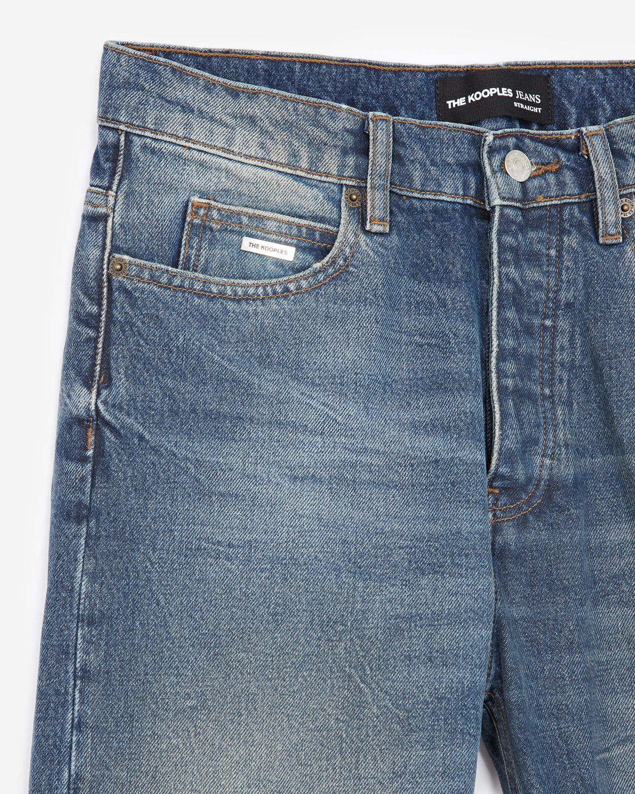 The Kooples MEN BLUE DENIM straight faded blue jeans in stretch cotton