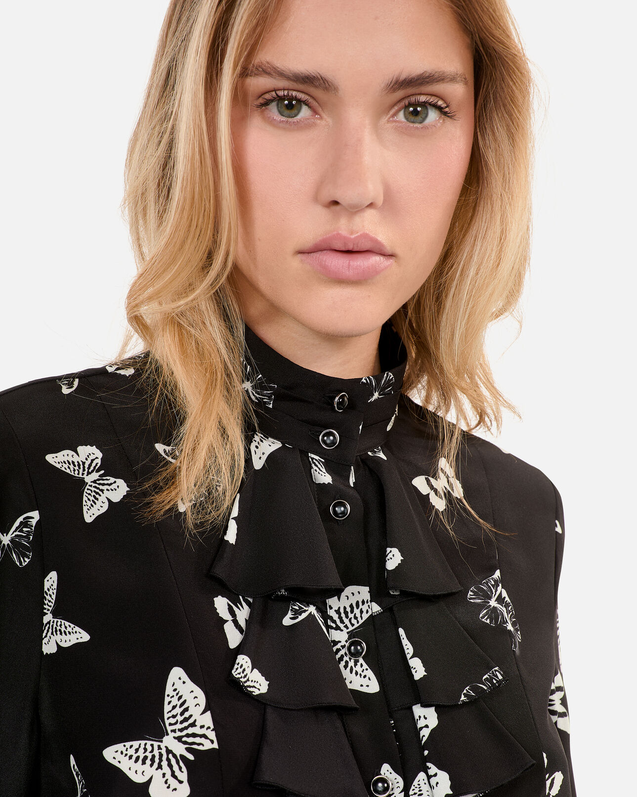 The Kooples F BLACK WHITE butterfly print silk shirt