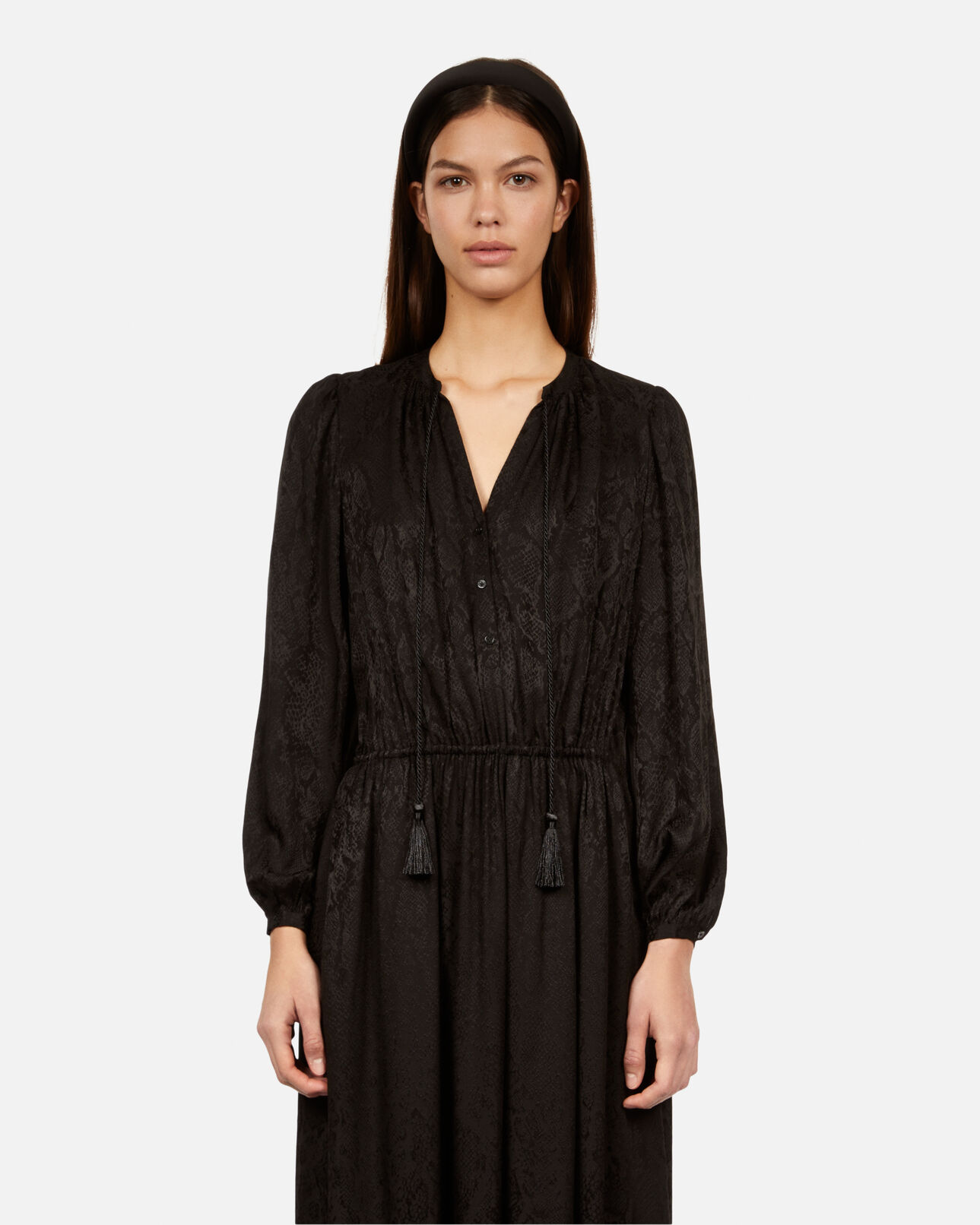 The Kooples WOMEN BLACK long black snakeskin jacquard dress
