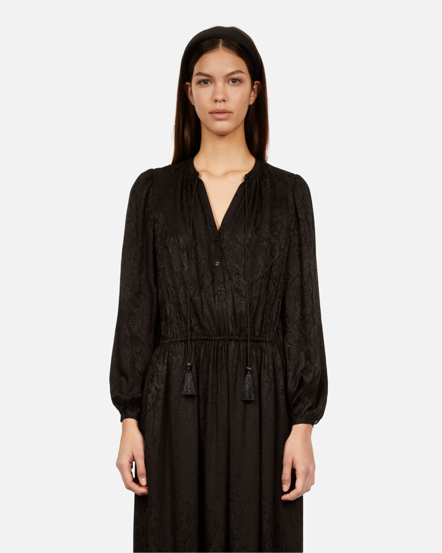Long black snakeskin jacquard dress, BLACK, hi-res image number null