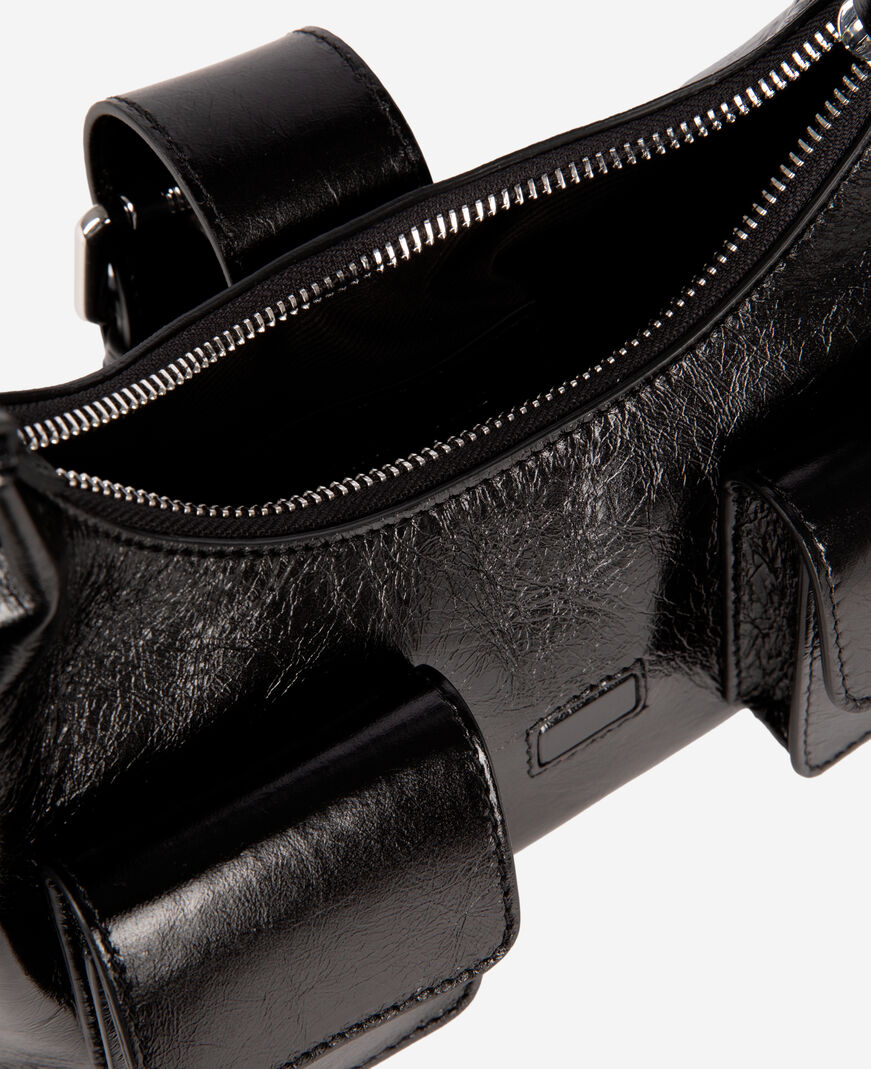 The Kooples DAMEN BLACK kleine amelia-tasche aus schwarzem cracked-leder