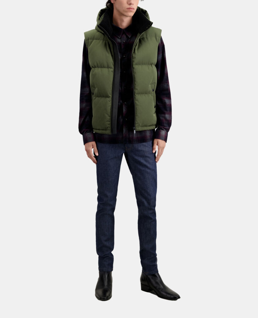 The Kooples HERREN KAKI khakifarbene kapuzen-daunenjacke ohne ärmel