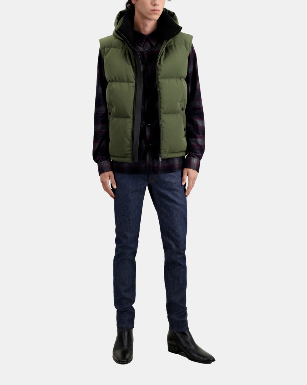 The Kooples HOMME KAKI doudoune kaki à capuche sans manches