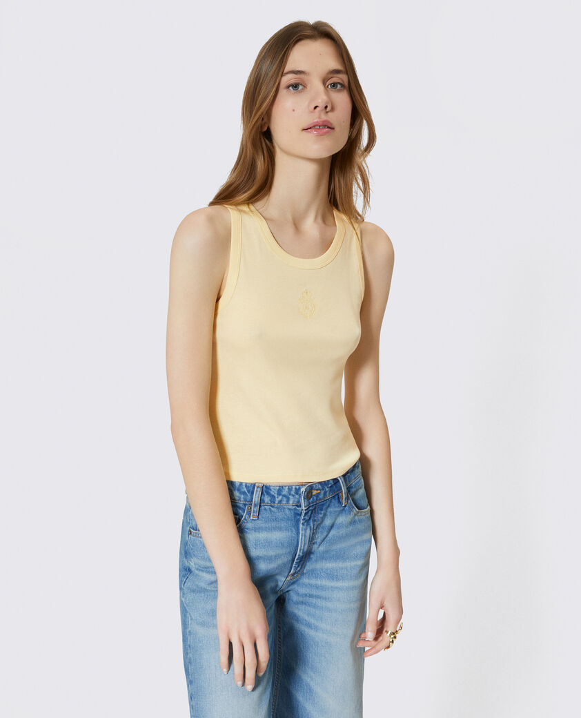 The Kooples DAMEN LIGHT YELLOW tanktop aus baumwolle mit gelbem wappen