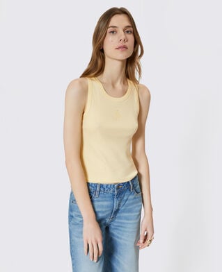 The Kooples DAMEN LIGHT YELLOW tanktop aus baumwolle mit gelbem wappen